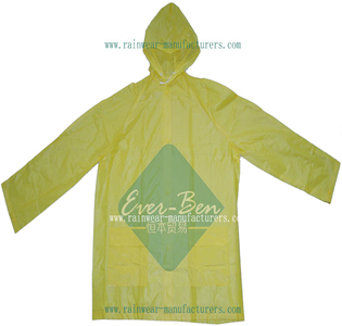Yellow pvc rain mac-yellow rain slicker-hooded rain jacket